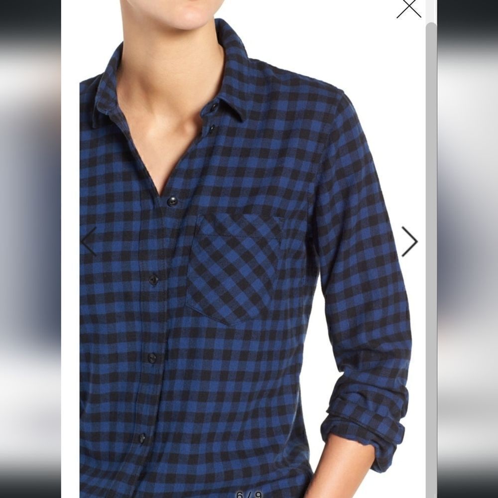 Madewell Blue Plaid Flannel Slim Boyfriend Shirt size XS - Picture 3 of 9